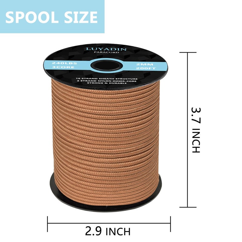 LUYADIN Paracord 240lb - Diameter 2mm Micro Utility Cord -3 Strand Parachute Spool Cord - 100ft 200ft,Paracord for Camping,Hiking,Fishing,Outdoor and DIY - Image 2